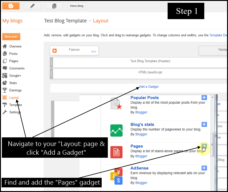 How to add Blogger posts to pages & navigation tabs step 1