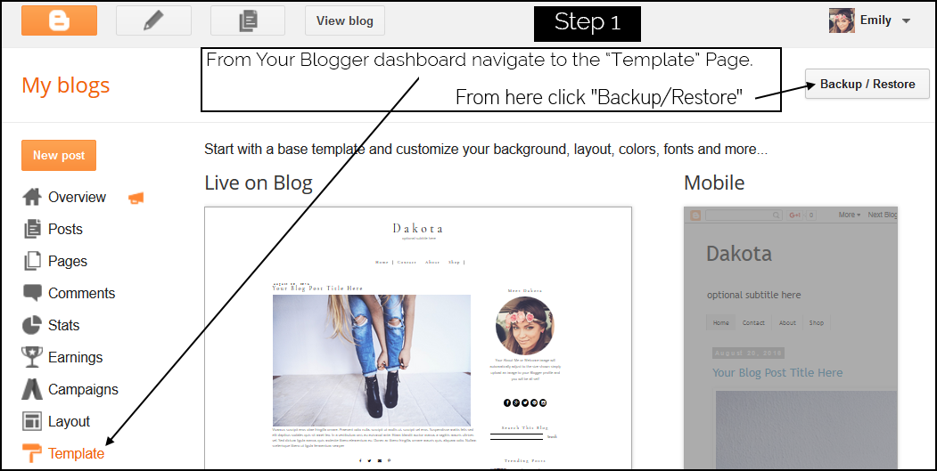 Step 1 - Blogger Template Install